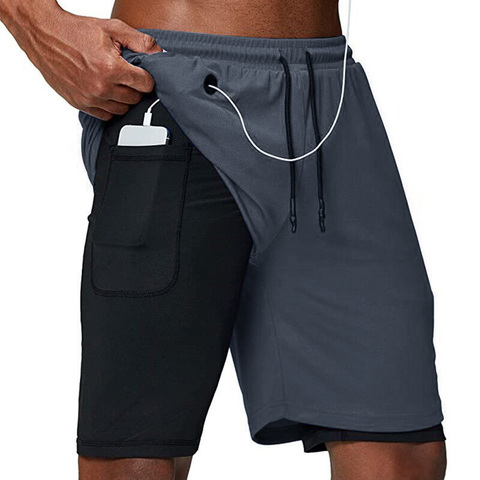 Pantalones cortos para correr para hombre, Shorts deportivos para entrenamiento de gimnasia, de secado rápido, para gimnasio, para correr, de doble cubierta, para verano, 2022 ► Foto 1/6