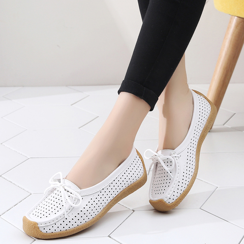 Zapatos planos de cuero genuino para mujer, mocasines informales poco profundos, sin cordones, de talla grande ► Foto 1/6