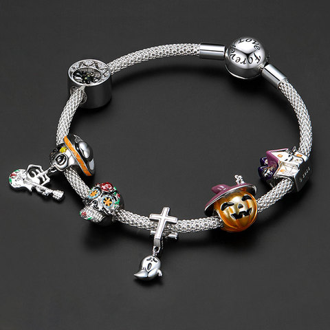 Bamoer genuino 925 plata esterlina hombre calavera para Halloween CZ encanto Original de la marca de lujo de mujer de la joyería de DIY hacer SCC1617 ► Foto 1/6