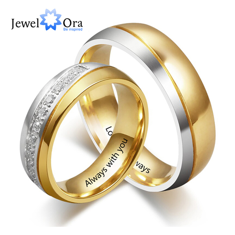 Anillos de Compromiso de boda para hombres y mujeres, anillos personalizados con grabado de nombre personalizado, con circonia, regalo de aniversario ► Foto 1/6