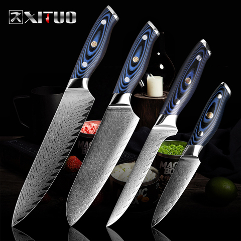 XITUO-cuchillos de cocina de Chef japonés Vg 10, acero de Damasco, cuchillo de carnicero Sankotu para cortar, pelar, deshuesar, Gyuto, herramientas de cocina ► Foto 1/6