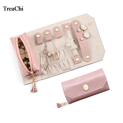 Mini bolsa de almacenamiento de joyas de PU rosa, bolsa de cosméticos, collar portátil, anillo, pendiente, pulsera, joyería, estuche organizador, joyas de viaje ► Foto 1/6