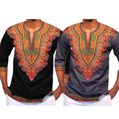 2022 hombres Tops africanos tradicionales Dashiki con estampado camiseta manga larga Bazin de moda ropa informal estilo Hip Hop Casual de hombre ropa ► Foto 1/5