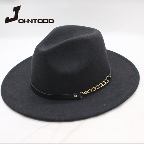 Ala ancha sencilla iglesia derby sombrero Panamá de color sólido de fieltro de sombrero fedora para hombres y mujeres sintético mezclado jazz sombrero ► Foto 1/6