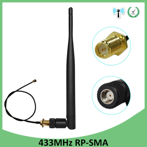 Antena de 433 Mhz 5dbi GSM 433 mhz RP-SMA conector impermeable de caucho Lorawan antena + IPX a SMA macho Cable de extensión Cable Pigtail ► Foto 1/6