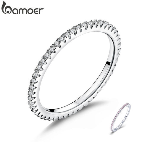 Anillos BAMOER clásicos de Plata de Ley 925 de alta calidad circulares transparentes CZ geométricos apilables para mujeres, joyería de boda, regalo SCR066 ► Foto 1/5