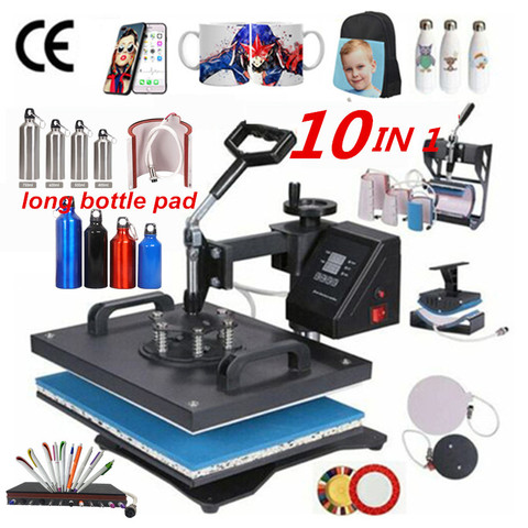 10 En 1 Combo de sublimación máquina de prensado en caliente T camisa de transferencia de calor de la impresora para T shirt/placa/taza/pluma/tapa/teléfono caso/botella ► Foto 1/6