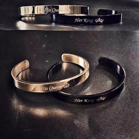 Vnox grabado gratis personalizado básicos pulseras para mujer y hombre Simple de acero inoxidable par de pulseras de brazalete regalo de día de San Valentín ► Foto 1/6