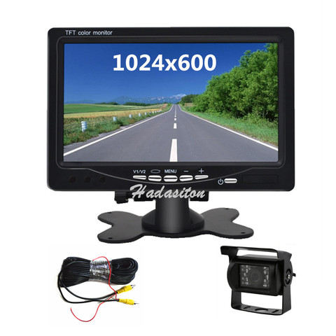 Monitor universal HD para coche, pantalla de seguridad de 7 pulgadas, 1024x600, asistencia de aparcamiento, cámara de visión trasera opcional ► Foto 1/6