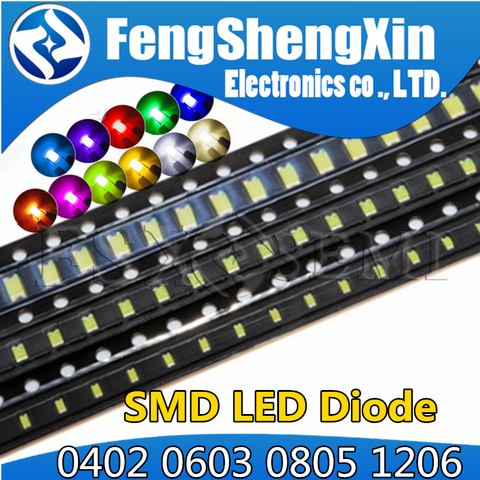 100 Uds 0402, 0603, 0805, 1206 SMD LED rojo amarillo verde luz blanca o azul diodo emisor de claro diodo de luz LED Set ► Foto 1/2