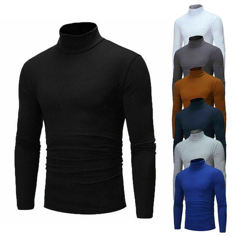 Ropa nueva de algodón cálido de invierno para hombre, jersey de cuello alto, camisetas de manga larga, Tops para hombre, camiseta de moda de cuello alto ► Foto 1/6