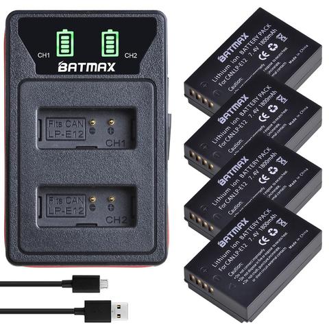 4 Uds 1800mAh LP-E12 LPE12 LP E12 batería para cámara Digital + LED construido USB cargador para Canon 100D beso X7 SL1 M10 M50 ► Foto 1/6