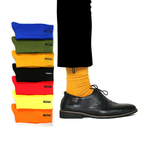 Calcetines de algodón peinado con letras bordadas para Hombre, calcetín informal de Color sólido, para Otoño e Invierno ► Foto 1/6