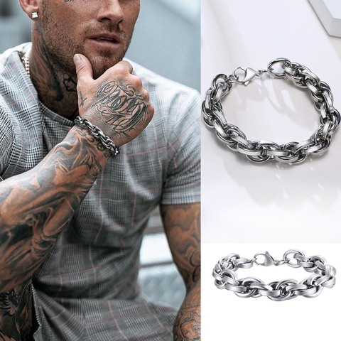 Brazalete de cadena de cuerda trenzada para hombre, jaula de acero inoxidable pesada enorme ► Foto 1/6