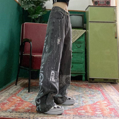 Pantalones informales holgados Vintage para mujer, Jeans Harajuku holgados, góticos, divertidos, para verano ► Foto 1/5