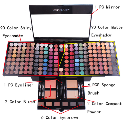 Kit de maquillaje brillo mate sombras de ojo suaves de larga duración juego de paleta de maquillaje para mujer 180 colores Multicolor ► Foto 1/6