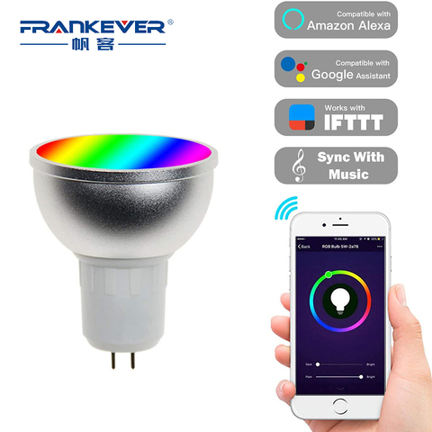 FRENKEVER Wifi bombilla inteligente inalámbrico GU10 lámpara LED Control remoto inteligente Compatible con Alexa de google ► Foto 1/6