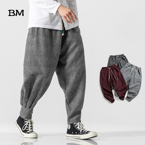 Pantalones bombachos de lana para hombre, pantalón holgado, estilo chino, cálido de gran tamaño, informal, a cuadros, de Japón, para invierno, 2022 ► Foto 1/5