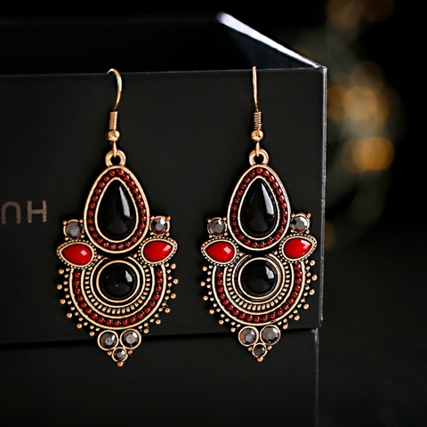 Pendientes étnicos de gota de agua para mujer, aretes bohemios Vintage de cuentas rojas y negras, pendientes de Jhumka gitanas, perchas de Oorbellen ► Foto 1/6