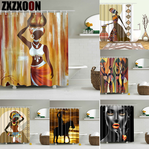 África Niña Americana Cortina de ducha arte Afro mujer negro Baño de tela de poliéster impermeable cortina de baño con ganchos ► Foto 1/6
