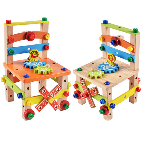 Juguetes Para ensamblar madera Montessori para niños, silla educativa, silla de ensamblaje multifuncional, juguete inteligente de aprendizaje para bebés ► Foto 1/6
