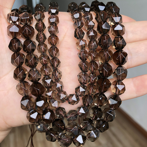 Faceteadas naturales cuarzos ahumados de cristal cuentas redondas de piedras cuentas espaciadoras sueltas para joyería Diy pulsera de mujer, collar de 15 pulgadas ► Foto 1/5