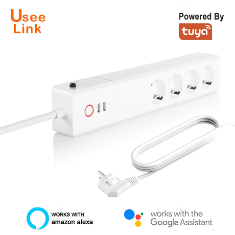 Tira de potencia inteligente con WiFi, UseeLink, barra de alimentación con WiFi, cable de extensión de salida múltiple con 2 USB y 4 enchufes de CA de Tuya ► Foto 1/6