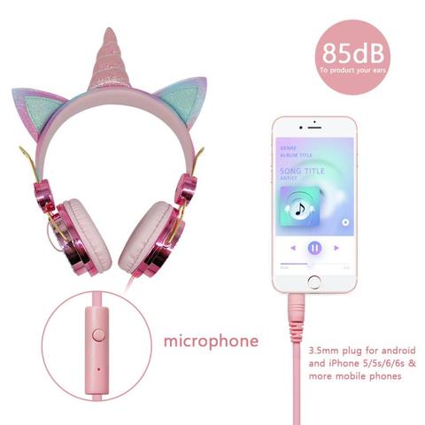 Bonito auricular rosa con cable para hija, auricular estéreo con graves, micrófono, ordenador, teléfono móvil, Gamer, auriculares de música para niños, regalo ► Foto 1/6