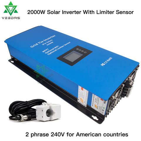 Inversor Solar de 2000W, 2 fases, 240V, con Sensor limitador, MPPT, inversor de conexión a red, 72V CC, regulador de microinversor para Estados Unidos ► Foto 1/5