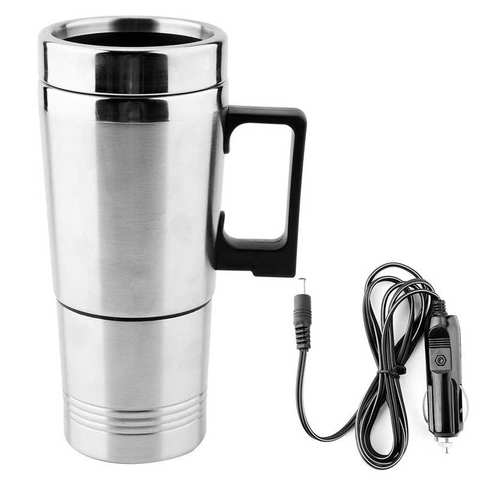 Hervidor de agua eléctrico para coche, hervidor de agua eléctrico de acero inoxidable de 350ML y 150ML, taza calefactora de agua de 12V para té y café ► Foto 1/6