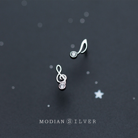 Modian-pendientes Plata de Ley 925 auténtica circón cúbico brillante para mujer, joyería fina asimétrica con diseño de nota Musical, antialergias ► Foto 1/5