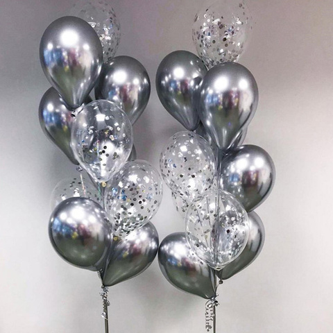 20 piezas de Metal de cromo oro globo plateado confeti conjunto decoraciones para fiesta de cumpleaños adultos niños de helio Globos de aire bolas decoración de la boda ► Foto 1/6
