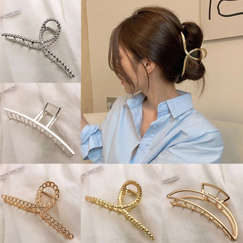 Garra de pelo geométrica calada de Metal Simple para mujer, accesorios de pelo elegantes, pinza de baño cruzada de cangrejo para mujer, sombreros de niña a la moda ► Foto 1/6