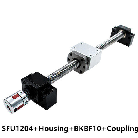 Tornillo de bola SFU1204 con soporte BK/BF10, extremo mecanizado, tuerca de rodamiento de bolas + acoplamiento, 150, 200, 250, 300, 350, 365, 400, 450, 500 ► Foto 1/6