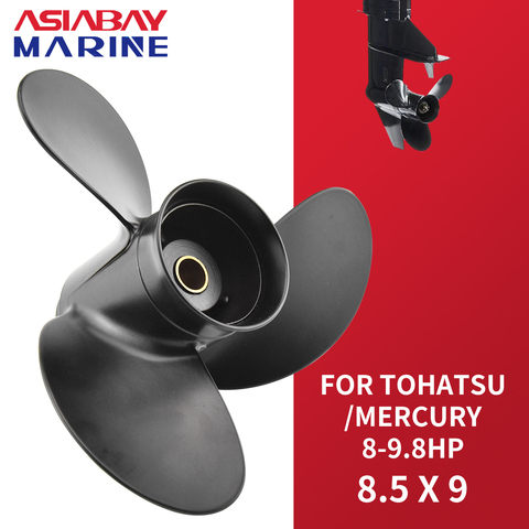 Hélice fueraborda para barco Tohatsu Mercury 8hp 9.8hp 8,5x9, tornillo de aleación de aluminio, 3 hojas, 12 Spline, pieza de motor marino ► Foto 1/6