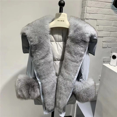 Chaqueta de Invierno para mujer, abrigo de piel auténtica Natural, cuello de piel de mapache, parka larga, chaqueta de plumón de pato, ropa de calle moda de Corea ► Foto 1/6