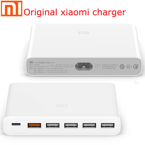 Cargador Original Xiaomi mi USB-C 60W tipo C y USB-A 6 puertos de salida Dual QC 3,0 cargador rápido 18W 2x24 W (5V = 2.4A MAX) ► Foto 1/5