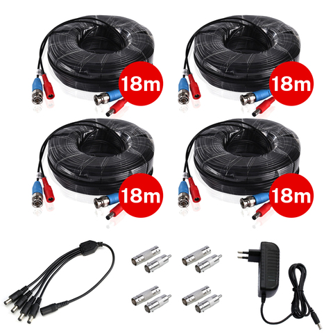 4 Uds 18m60ft Cable CCTV y BNC macho DC de alimentación de vídeo con Cable DC 12V para 4 por Cable AHD cámara de vídeo Sistema de Vigilancia Accesorios ► Foto 1/5