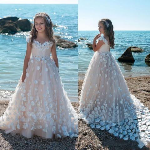 Vestido de flores marfil para niña, longitud hasta el suelo, cinturón de flores, vestidos de boda para desfile, vestidos de primera comunión ► Foto 1/1