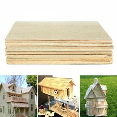 10 unids/set de tablero de madera de la placa de luz material 100x100x1mm DIY casa Barco de juguete modelo de avión de ► Foto 1/5