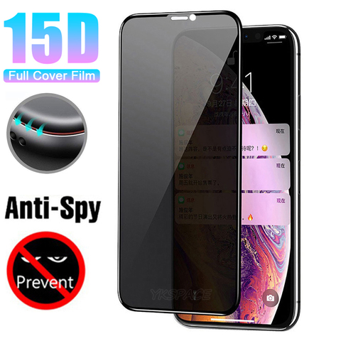 Protector de pantalla de 15D con borde curvo a borde, cubierta completa de privacidad para iPhone X, XR, XS, 11 Pro Max, vidrio templado antiespía y antideslumbrante Peep 3D ► Foto 1/6