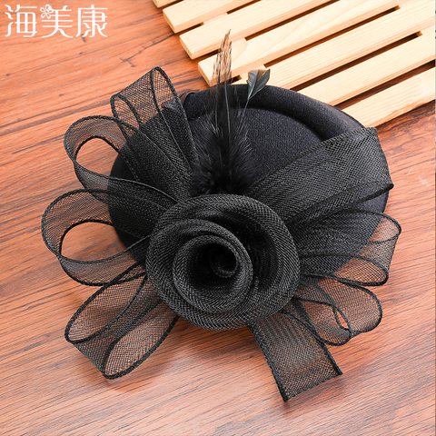 Haimeikang-Sombrero para mujer, tocado elegante para fiesta de cóctel, boda, iglesia, inglés, sombrero para dama, accesorios para el cabello con plumas ► Foto 1/6