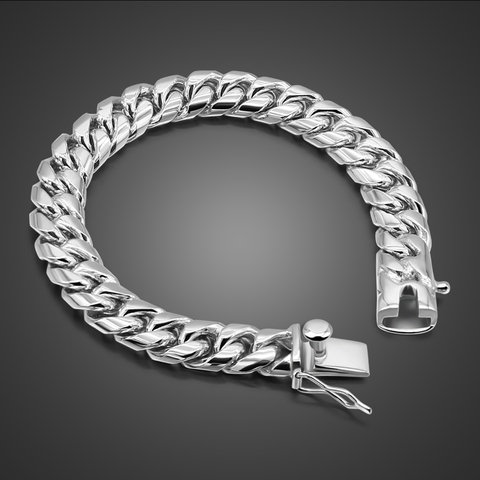 Pulseras clásicas de Italia para hombre, 100% Plata de Ley 925 hechas a mano con cadena de eslabones cubanos, 10mm, 7-9 pulgadas, regalo de joyería ► Foto 1/6