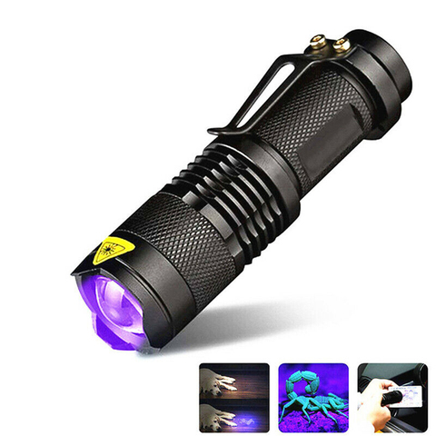 UV linterna 365nm/395nm Ultravioleta luz Zoomable linterna de luz UV lámpara para marcador Checker detección utilizando AA o 14500 batería ► Foto 1/6