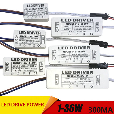 1-3W,4-7W,8-12W,12-18W,18-25W, fuente de alimentación del Controlador LED de 25-36W, corriente continua incorporada, iluminación de AC110-265V, salida de 300MA CC ► Foto 1/1