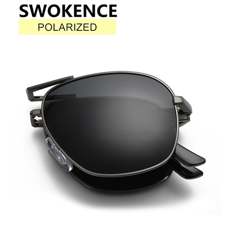 Swogence-gafas de sol polarizadas plegables para hombre y mujer, anteojos de sol de estilo Vintage con marco de Metal plegable y portátil, con caja, SA06 ► Foto 1/6