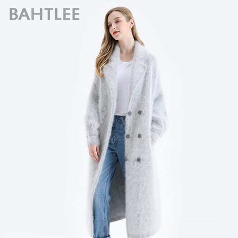 BAHTLEE-abrigo largo Angora de doble botonadura para mujer, suéter de punto de lana para invierno, cárdigans, jersey con cuello vuelto y mangas abullonadas ► Foto 1/6