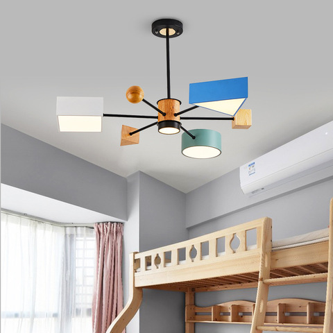 Lámpara de araña de madera nórdica moderna, de 42W, CA de 220V, candelabro para dormitorio de niños, luz para comedor, lámpara colgante para habitación ► Foto 1/6