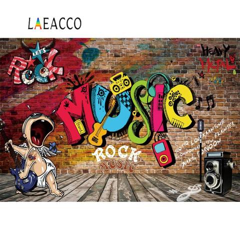 Laeacco-fondos de Graffiti para fotografía, pared de ladrillo, patrón Grunge, música Rock, fiesta, retrato de niño, foto, fondos para sesión fotográfica ► Foto 1/6