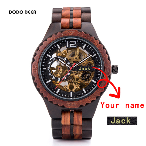 DODO DEER-Reloj de pulsera para hombre, resistente al agua, mecánico, automático, de madera, logotipo grabado, marca, texto, regalo privado ► Foto 1/6